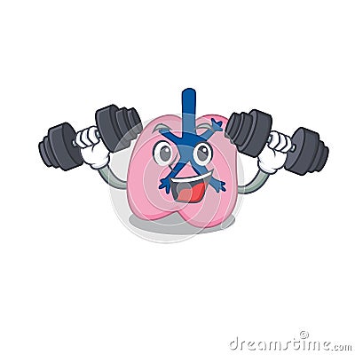 Lung mascot design feels happy lift up barbells during exercise Vector Illustration