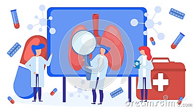 Lungs examination and treatment by doctors people team vector illustration isolated. Vector Illustration