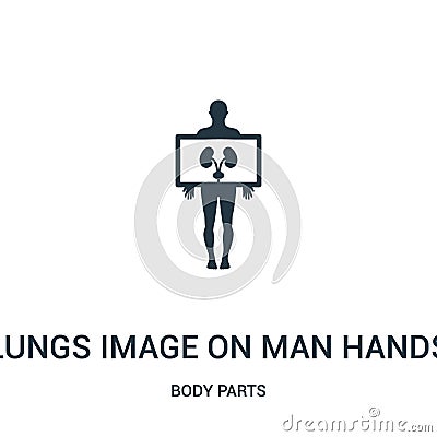 lungs image on man hands icon vector from body parts collection. Thin line lungs image on man hands outline icon vector Vector Illustration