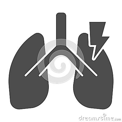 Lungs inflammation solid icon. Coronavirus threat attacks and destroys organs glyph style pictogram on white background Vector Illustration