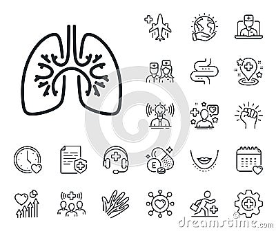 Lungs line icon. Pneumonia disease sign. Online doctor, patient and medicine. Vector Stock Photo