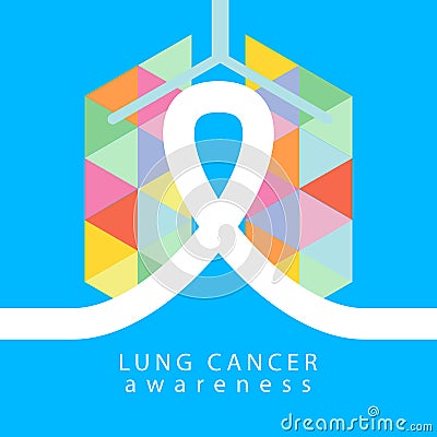 Lungs. Lungs cancer awareness day, month. Lungs and white ribbon vector illustration. Medicine support and campaign Vector Illustration