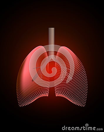 Lungs with a point of pain. Stylized transition from a real organ to an X-ray effect. Medical illustration of lung Vector Illustration