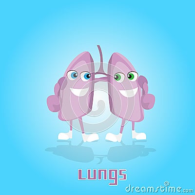 Lungs Smiling Cartoon Character Icon Banner Vector Illustration