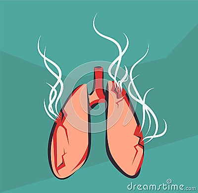 Lungs with smoke. Smoking harm poster. Damaged organ. Anti tobacco vector illustration. Vector Illustration