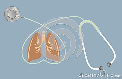 Lungs and stethoscope in shape of heart. Lungs healthcare concept. Flat design. Vector Illustration