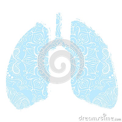 Lungs symbol. Hand drawn grunge design. Breathing. Lunge exercise. Lung cancer asthma, tuberculosis, pneumonia. Respiratory Vector Illustration