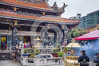 Lungshan Temple in downtown Taipei Editorial Stock Photo