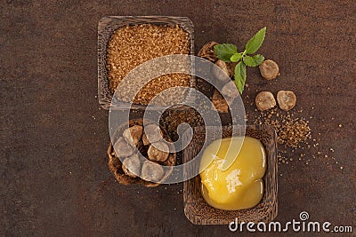 Luo Han Guo aka Monk fruit, sugar and honey Stock Photo