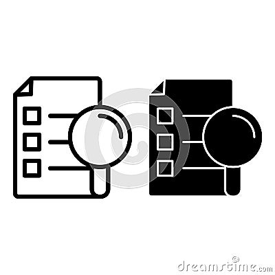 Lupe and document line and glyph icon. List and magnifying glass vector illustration isolated on white. Search document Vector Illustration