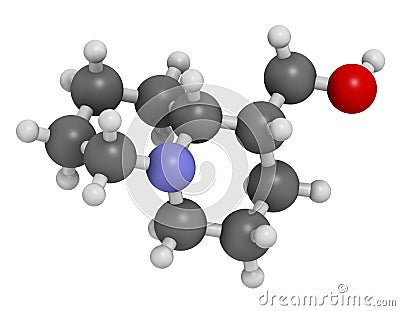 lupinine lupin alkaloid molecule. 3D rendering. Atoms are represented as spheres with conventional color coding: hydrogen (white Stock Photo