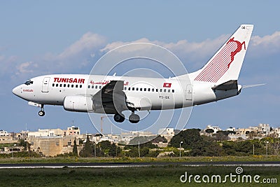 Luqa, Malta - 19 February 2009: Tunisian 737. Editorial Stock Photo