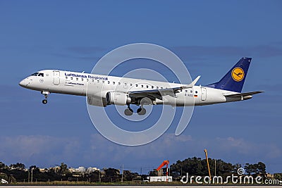Lufthansa Embraer 190 in the old livery Editorial Stock Photo