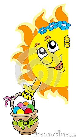 Lurking Sun with Easter eggs Vector Illustration