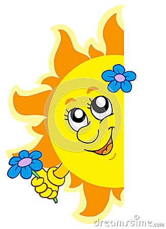 Lurking Sun with flower Vector Illustration