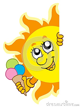 Lurking Sun with icecream Vector Illustration