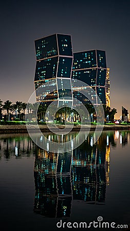 Lusail,Qatar- 01 January 2019 : Beautiful lusail tower during the night Editorial Stock Photo