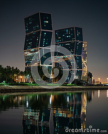 Lusail,Qatar- 01 January 2019 : Beautiful lusail tower during the night Editorial Stock Photo