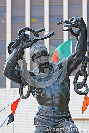 The Zambian Freedom statue in front of the government offices in downtown Lusaka, Zambia Editorial Stock Photo