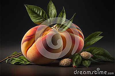 Luscious fresh ripened peaches with leaves Stock Photo