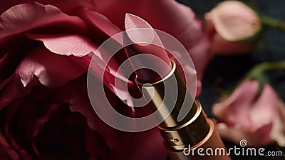 Luscious kissable lips in a delicate shade of rose created with Generative AI Stock Photo