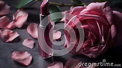 Luscious kissable lips in a delicate shade of rose created with Generative AI Stock Photo