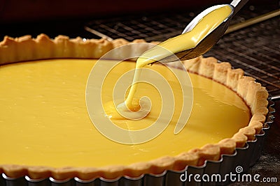 luscious lemon curd filling in delicate pastry crust for tart and sweet dessert Stock Photo