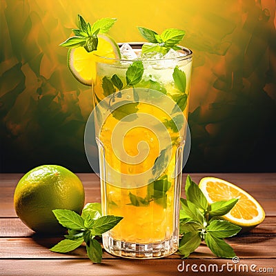 Luscious Mango Mojito in a Tropical Paradise Stock Photo