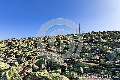 Lusen mountain Bayerischer wald nationalpark. Stone glacial field on the northern side of the summit of Lusen. Bayerischer Wald Na Stock Photo