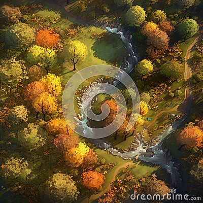Lush Forest with Vibrant Greenery and Winding Paths Stock Photo