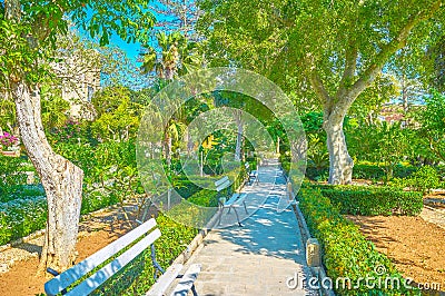 The lush greenery in park in Naxxar, Malta Editorial Stock Photo