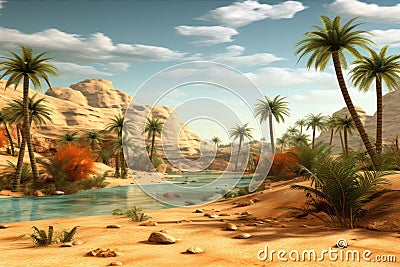 Lush Oasis desert palm tree. Generate Ai Stock Photo