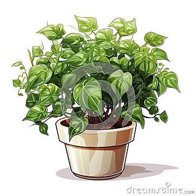 Lush Potted Plant with Variegated Green Leaves in a Two-Tone Pot Stock Photo