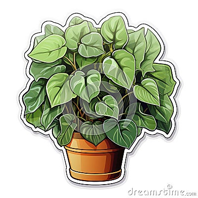 Lush Potted Plant with Variegated Green Leaves in a Two-Tone Pot Stock Photo