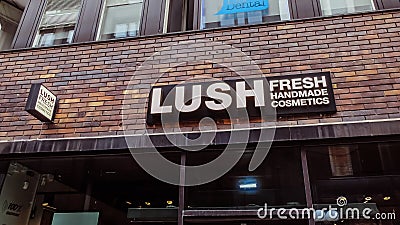 Lush store front in Sweden. Lush is a cosmetics company headquartered in Poole, Great Britain Editorial Stock Photo