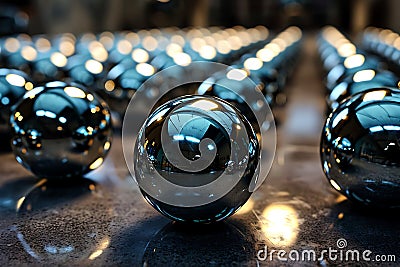 Lustrous Chrome Spheres on Textured Surface with Warm Illumination Stock Photo