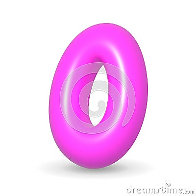 Lustrous Fuchsia balloon digit Zero Nil. 3d realistic design illustration. For anniversary Cartoon Illustration