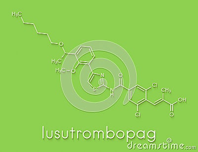 Lusutrombopag drug molecule thrombopoietin receptor agonist. Skeletal formula. Stock Photo