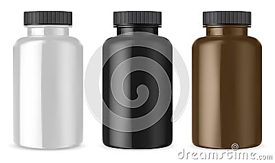 Lutein bottle. Black, brown, white supplement jar Vector Illustration