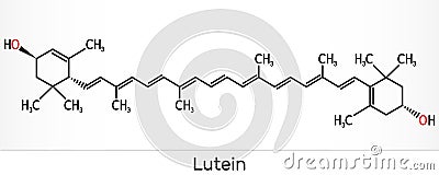 Lutein, xanthophyll molecule. It is type of carotenoid, food additive E161b. Structural chemical formula Stock Photo