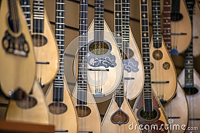 Lutes, Typical greek instrument, in a store in Athens, Greece Stock Photo