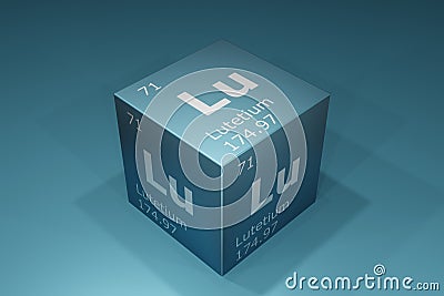 Lutetium, 3D rendering of symbols of the elements of the periodic table, atomic number, atomic weight, name and symbol. Education Cartoon Illustration