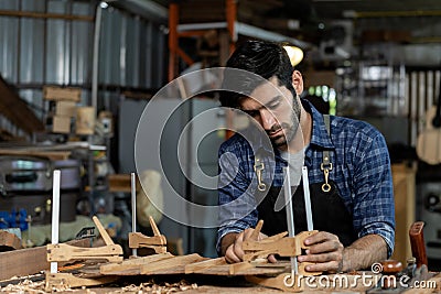 Guitar Bracing Inspection by Luthier Stock Photo
