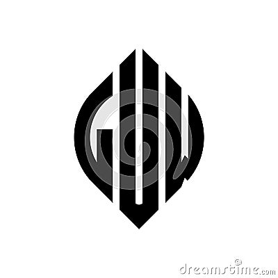 LUW circle letter logo design with circle and ellipse shape. LUW ellipse letters with typographic style. The three initials form a Vector Illustration