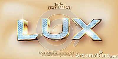 Lux text, shiny diamond textured and shiny gold style editable text effect Vector Illustration
