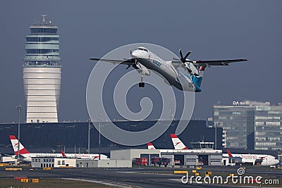 Luxair plane taking off from Vienna Airport, VIE Editorial Stock Photo