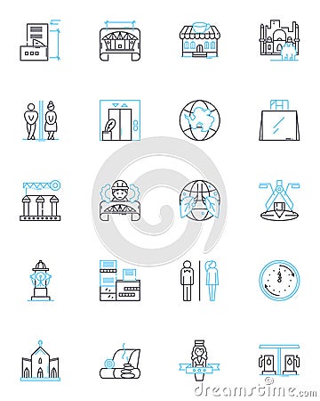 Luxe apartments linear icons set. Opulence, Deluxe, Lavish, Extravagant, Palatial, Upscale, Decadent line vector and Vector Illustration