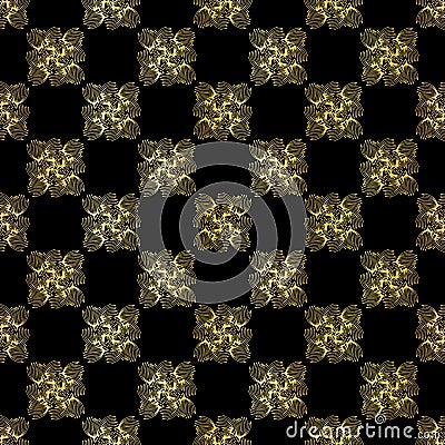 Luxe Gold Black Chess Board Style Pattern, Seamless Vector, Drawn Texture Vector Illustration