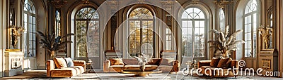 Luxe Parisian salon with velvet settees and gilded mirrors3D render Stock Photo