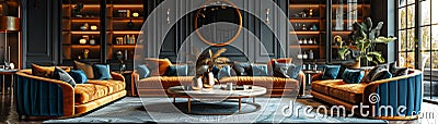 Luxe Parisian salon with velvet settees and gilded mirrors3D render Stock Photo